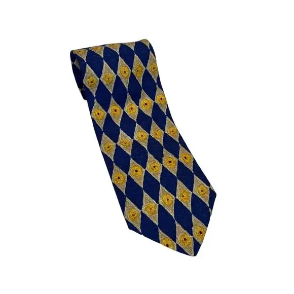 Club Room Tie, Royal Blue Yellow Diamond Argyle pattern, 100% imported silk - Picture 2 of 11